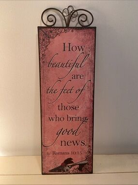 Vintage Style Pink Metal Scripture Hanging Wall Plaque High Heel Design